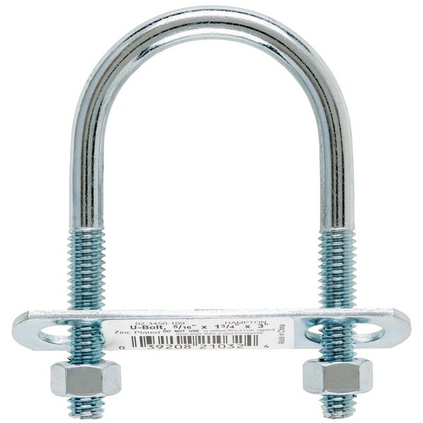 Hampton Round U-Bolt, 5/16", 1-3/4 in W, 3 in H, Zinc Plated Steel 02-3450-109 - main